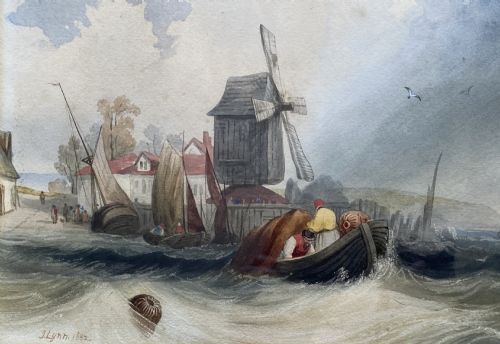 fig 2. John Lynn fl. 1828-1848 MOORING IN ROUGH SEAS SEASCAPE WATERCOLOUR PAINTING