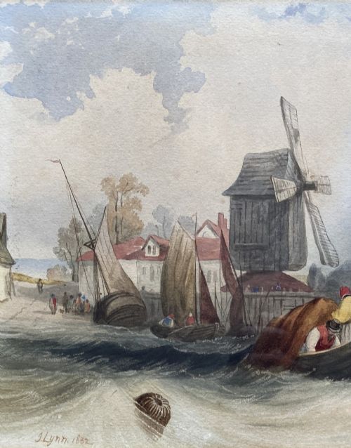 fig 3. John Lynn fl. 1828-1848 MOORING IN ROUGH SEAS SEASCAPE WATERCOLOUR PAINTING
