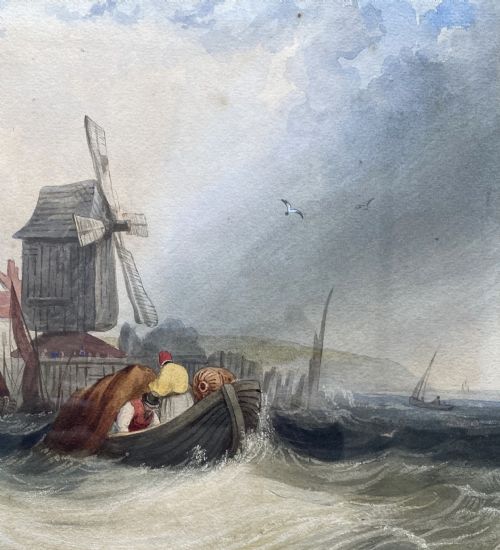 fig 4. John Lynn fl. 1828-1848 MOORING IN ROUGH SEAS SEASCAPE WATERCOLOUR PAINTING
