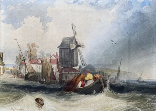 fig 5. John Lynn fl. 1828-1848 MOORING IN ROUGH SEAS SEASCAPE WATERCOLOUR PAINTING
