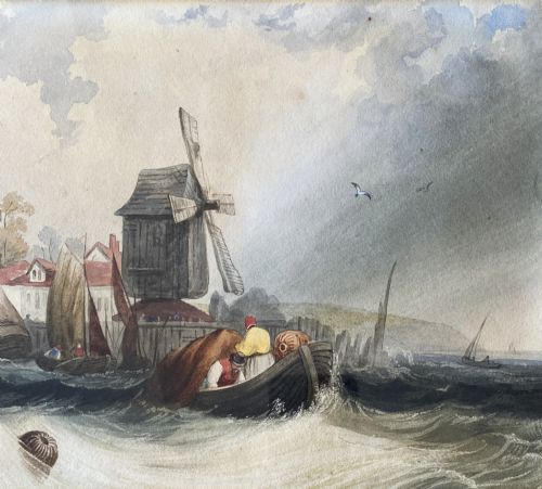 fig 6. John Lynn fl. 1828-1848 MOORING IN ROUGH SEAS SEASCAPE WATERCOLOUR PAINTING