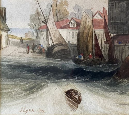 fig 7. John Lynn fl. 1828-1848 MOORING IN ROUGH SEAS SEASCAPE WATERCOLOUR PAINTING
