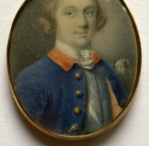 C 1760 SUPERB 18K GOLD FRAMED BRITISH NAVAL OFFICER MINIATURE PORTRAIT PAINTING ON AGATE PANEL - ADDITIONAL PHOTO 3