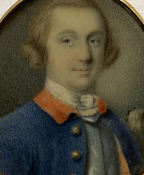 C 1760 SUPERB 18K GOLD FRAMED BRITISH NAVAL OFFICER MINIATURE PORTRAIT PAINTING ON AGATE PANEL - ADDITIONAL PHOTO 5