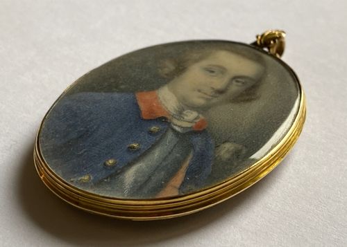 C 1760 SUPERB 18K GOLD FRAMED BRITISH NAVAL OFFICER MINIATURE PORTRAIT PAINTING ON AGATE PANEL - ADDITIONAL PHOTO 7