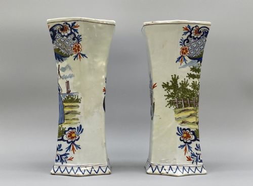 PAIR 18THCENTURY DUTCH DELFT POLYCHROME VASES 3 BELLS DRIE KLOKKEN FACTORY - ADDITIONAL PHOTO 8