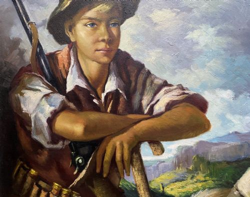 fig 4. The Young Huntsman - Original c. 1950s Vintage Oil Portrait Painting with Game