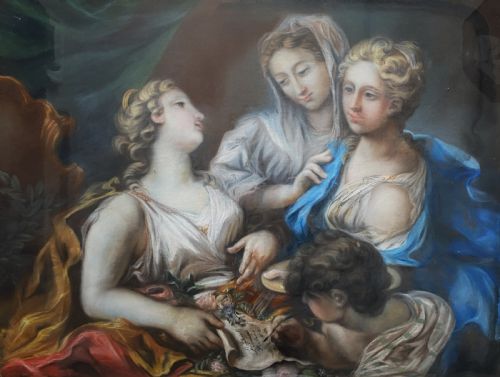 fig 2. c. 1820 Large Superb Renaissance Portrait Painting Gouache & Pastel Early 19thC