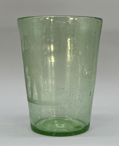 fig 2. Large Superb 18thC Hand-Blown Engraved Green Glass Beaker Vase circa 1760