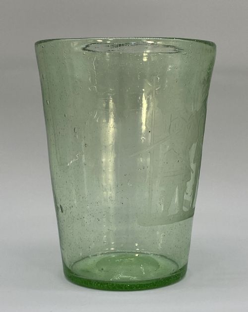 fig 4. Large Superb 18thC Hand-Blown Engraved Green Glass Beaker Vase circa 1760