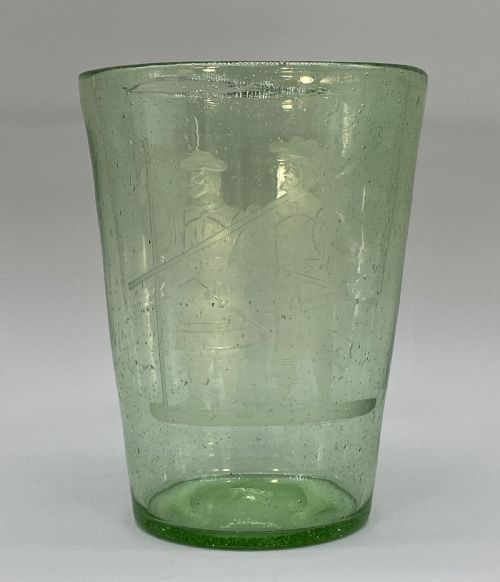fig 5. Large Superb 18thC Hand-Blown Engraved Green Glass Beaker Vase circa 1760