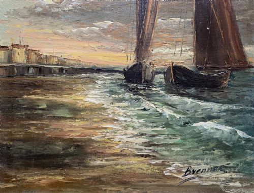 BRITISH SCHOOL IMPRESSIONIST MOONLIT SEASCAPE OIL ON CANVAS PAINTING MID20THC - ADDITIONAL PHOTO 3