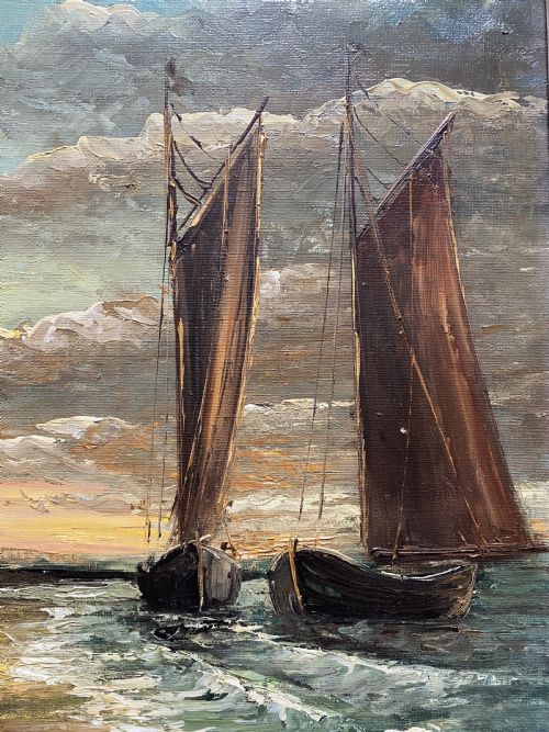 BRITISH SCHOOL IMPRESSIONIST MOONLIT SEASCAPE OIL ON CANVAS PAINTING MID20THC - ADDITIONAL PHOTO 4