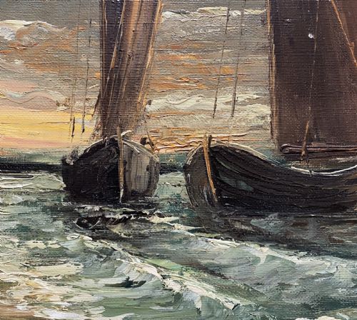 BRITISH SCHOOL IMPRESSIONIST MOONLIT SEASCAPE OIL ON CANVAS PAINTING MID20THC - ADDITIONAL PHOTO 5