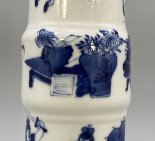 EARLY 19THC CHINESE GU SHAPED KANGXI STYLE BLUE AND WHITE PORCELAIN BEAKER VASE - ADDITIONAL PHOTO 13