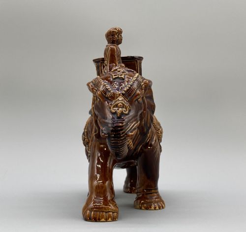 fig 3. c. 1895 Original Antique Austrian Ceramic Glazed Tobacco Jar Elephant and Mahout