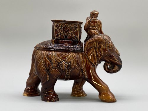 fig 5. c. 1895 Original Antique Austrian Ceramic Glazed Tobacco Jar Elephant and Mahout