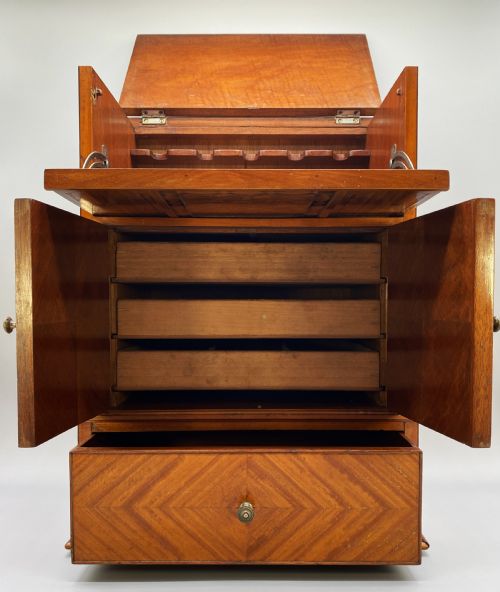 fig 2. Finest Quality English Edwardian Antique Satinwood Smokers Collectors Cabinet