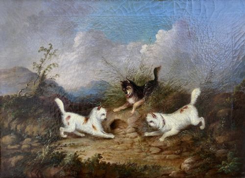 fig 1. Original George Armfield (1808-1893) Terriers Hunting Oil Painting