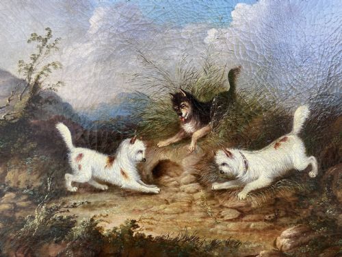fig 2. Original George Armfield (1808-1893) Terriers Hunting Oil Painting