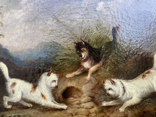 fig 6. Original George Armfield (1808-1893) Terriers Hunting Oil Painting