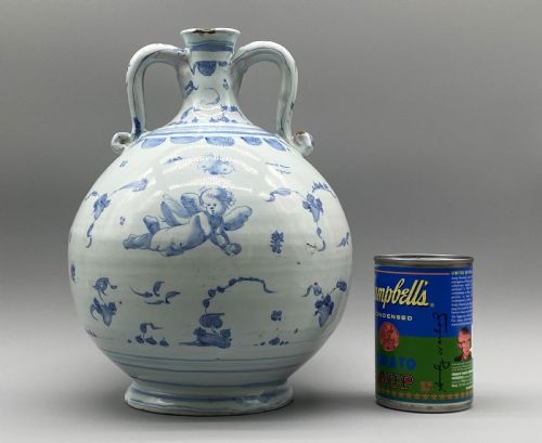 fig 1. Museum Quality 17th-Century Italian Savona Majolica Bottle Vase Blue and White
