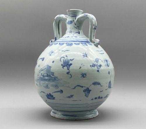 fig 4. Museum Quality 17th-Century Italian Savona Majolica Bottle Vase Blue and White