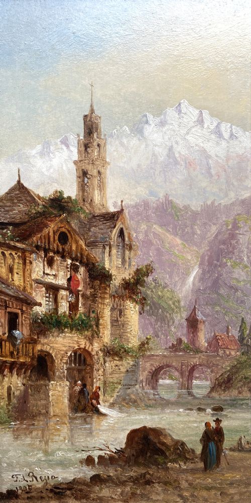 fig 1. Felice Auguste Rezia (1835-1907) Italian Landscape Oil on Panel Painting (1of2)