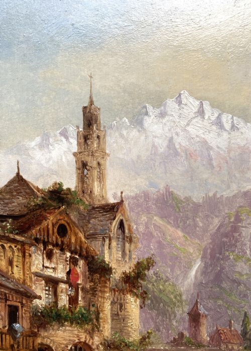 fig 2. Felice Auguste Rezia (1835-1907) Italian Landscape Oil on Panel Painting (1of2)