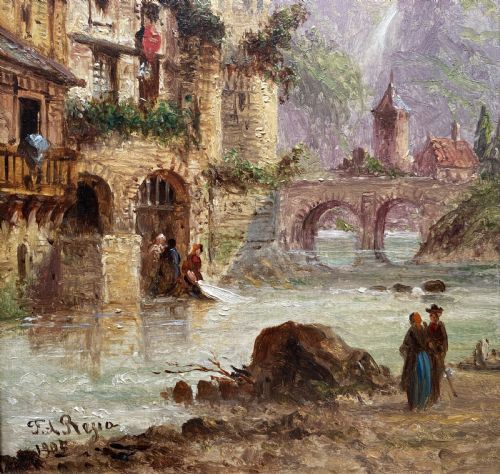 fig 3. Felice Auguste Rezia (1835-1907) Italian Landscape Oil on Panel Painting (1of2)