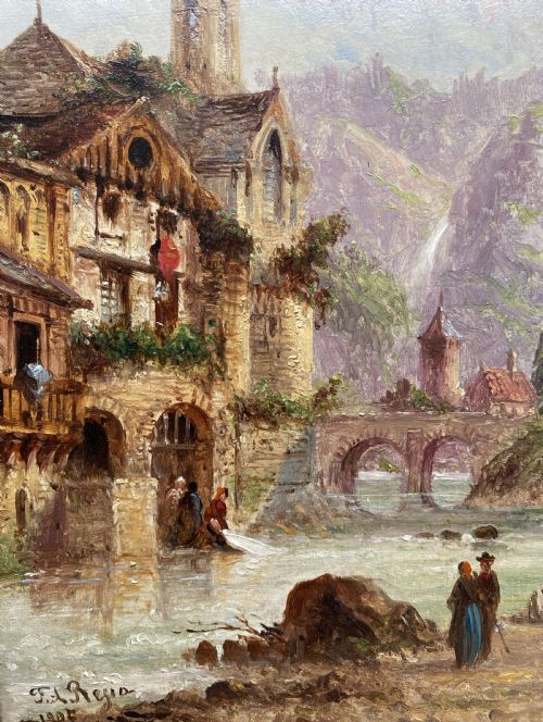 fig 5. Felice Auguste Rezia (1835-1907) Italian Landscape Oil on Panel Painting (1of2)