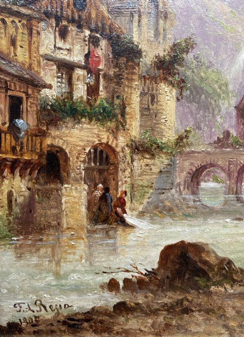 fig 7. Felice Auguste Rezia (1835-1907) Italian Landscape Oil on Panel Painting (1of2)