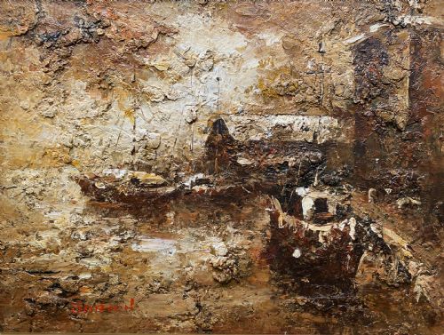 fig 1. c. 1960 Superb Post-Impressionist Seascape Oil and Impasto Painting (2of 2)