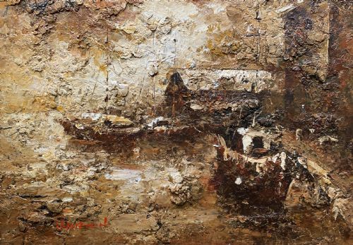 fig 2. c. 1960 Superb Post-Impressionist Seascape Oil and Impasto Painting (2of 2)