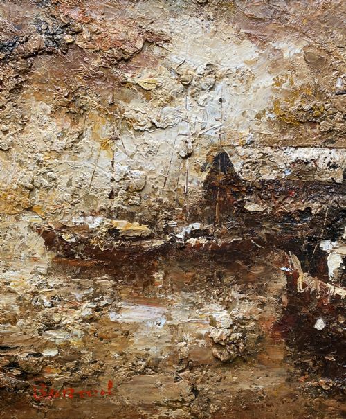 fig 5. c. 1960 Superb Post-Impressionist Seascape Oil and Impasto Painting (2of 2)