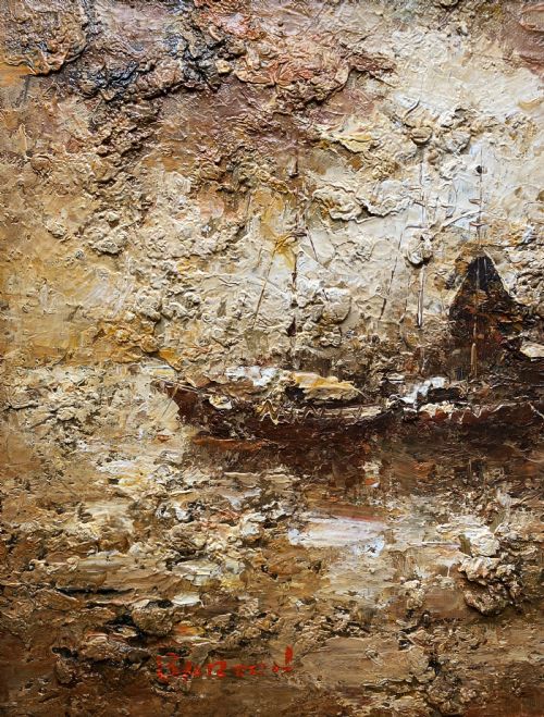 fig 6. c. 1960 Superb Post-Impressionist Seascape Oil and Impasto Painting (2of 2)