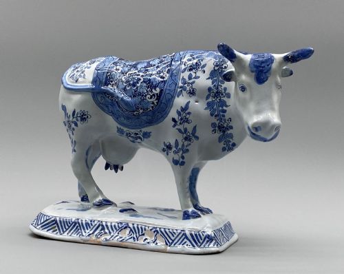 fig 2. Circa 1900 Dutch Delft Blue & White Chinoiserie Faience Cow