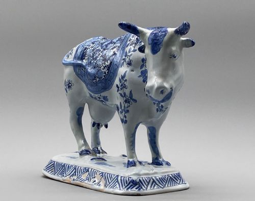fig 3. Circa 1900 Dutch Delft Blue & White Chinoiserie Faience Cow