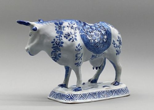 fig 4. Circa 1900 Dutch Delft Blue & White Chinoiserie Faience Cow