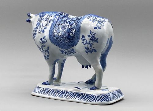 fig 6. Circa 1900 Dutch Delft Blue & White Chinoiserie Faience Cow