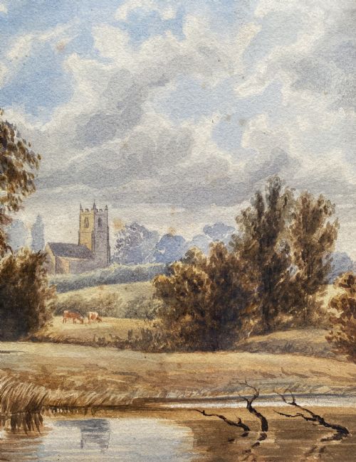 fig 2. 19th Century Antique British School Farming Landscape Watercolour Painting