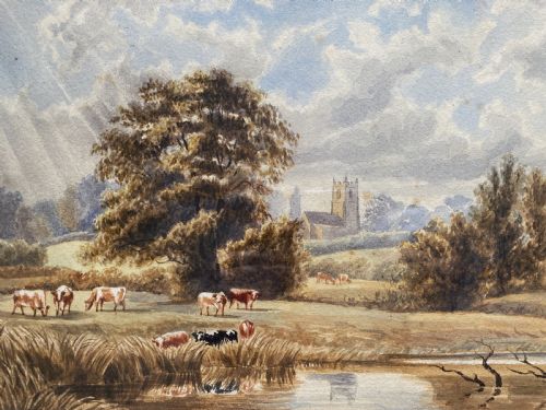 fig 3. 19th Century Antique British School Farming Landscape Watercolour Painting