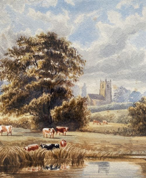 fig 4. 19th Century Antique British School Farming Landscape Watercolour Painting