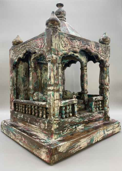 fig 2. Early 20thC Polychrome Carved Hardwood Tabletop Meditation Buddhist Temple