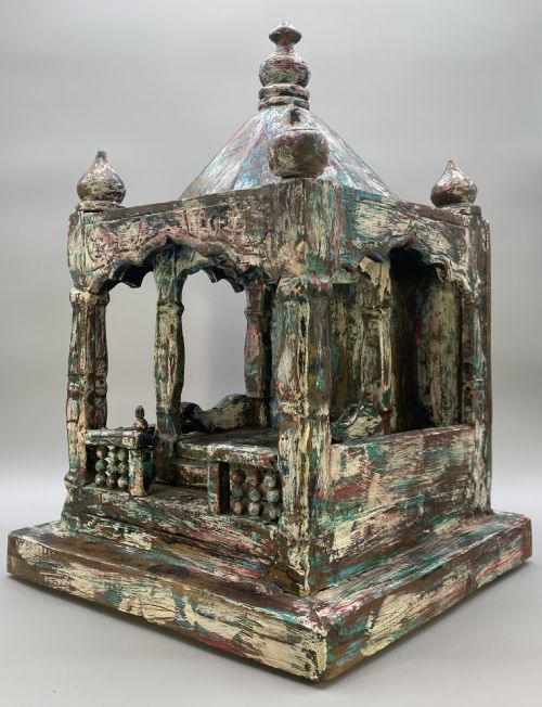 fig 3. Early 20thC Polychrome Carved Hardwood Tabletop Meditation Buddhist Temple