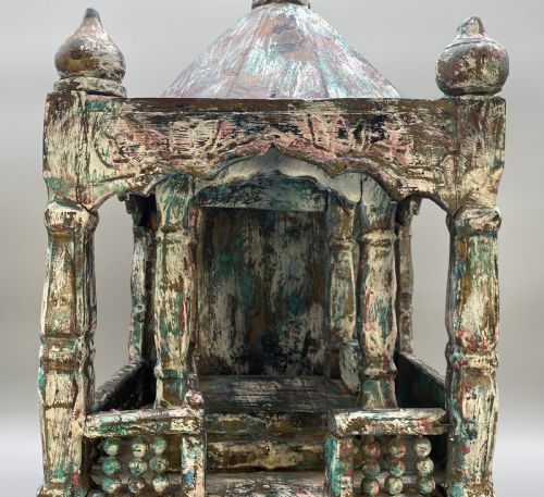fig 5. Early 20thC Polychrome Carved Hardwood Tabletop Meditation Buddhist Temple
