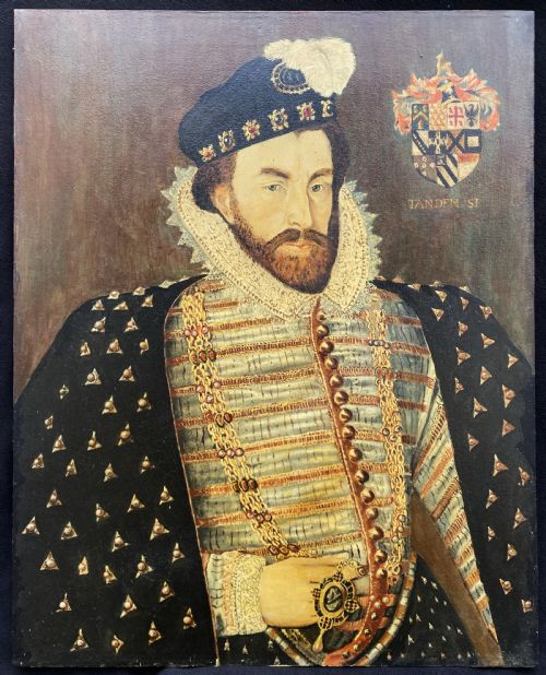 fig 1. Primitive 17th-Century Style Nobleman Oil on Canvas Portrait Painting circa 1960s