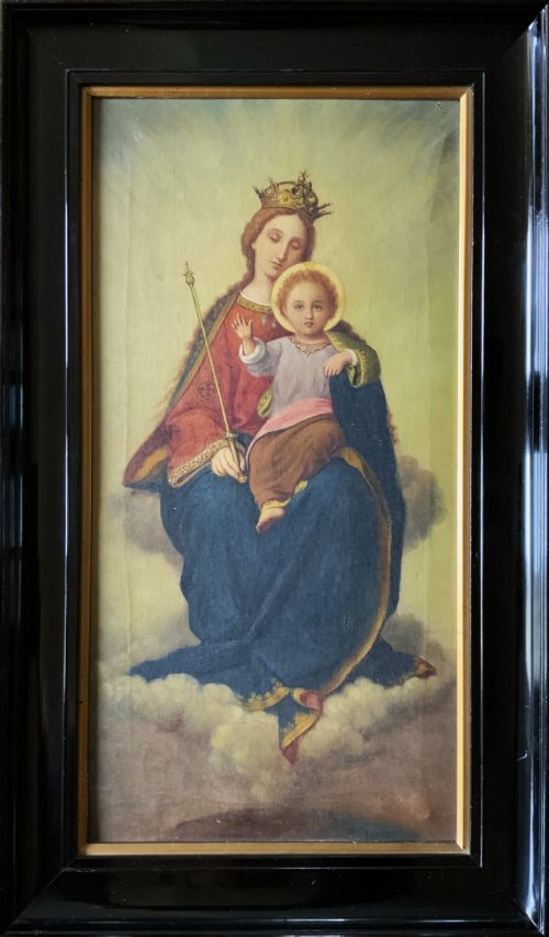 The Virgin Mary & Christ Child, Jesus. 19th Century Oil Portrait Painting