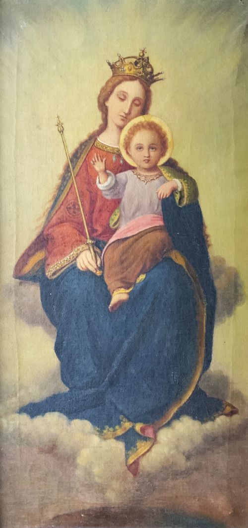 fig 1. The Virgin Mary & Christ Child, Jesus. 19th Century Oil Portrait Painting
