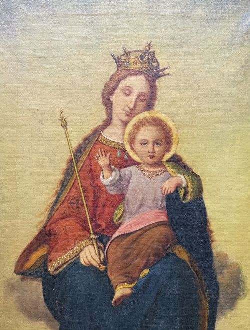 fig 5. The Virgin Mary & Christ Child, Jesus. 19th Century Oil Portrait Painting